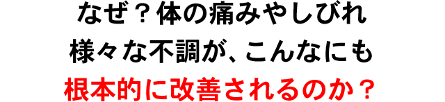 なぜ？体の痛みやしびれ様々な不調が、こんなにも根本的に改善されるのか？